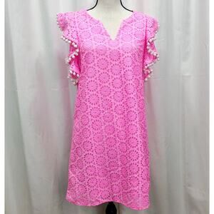 Lilly Pulitzer XS Astara Dress Pink Eyelet Layer Vacation Cover up Lined Summer